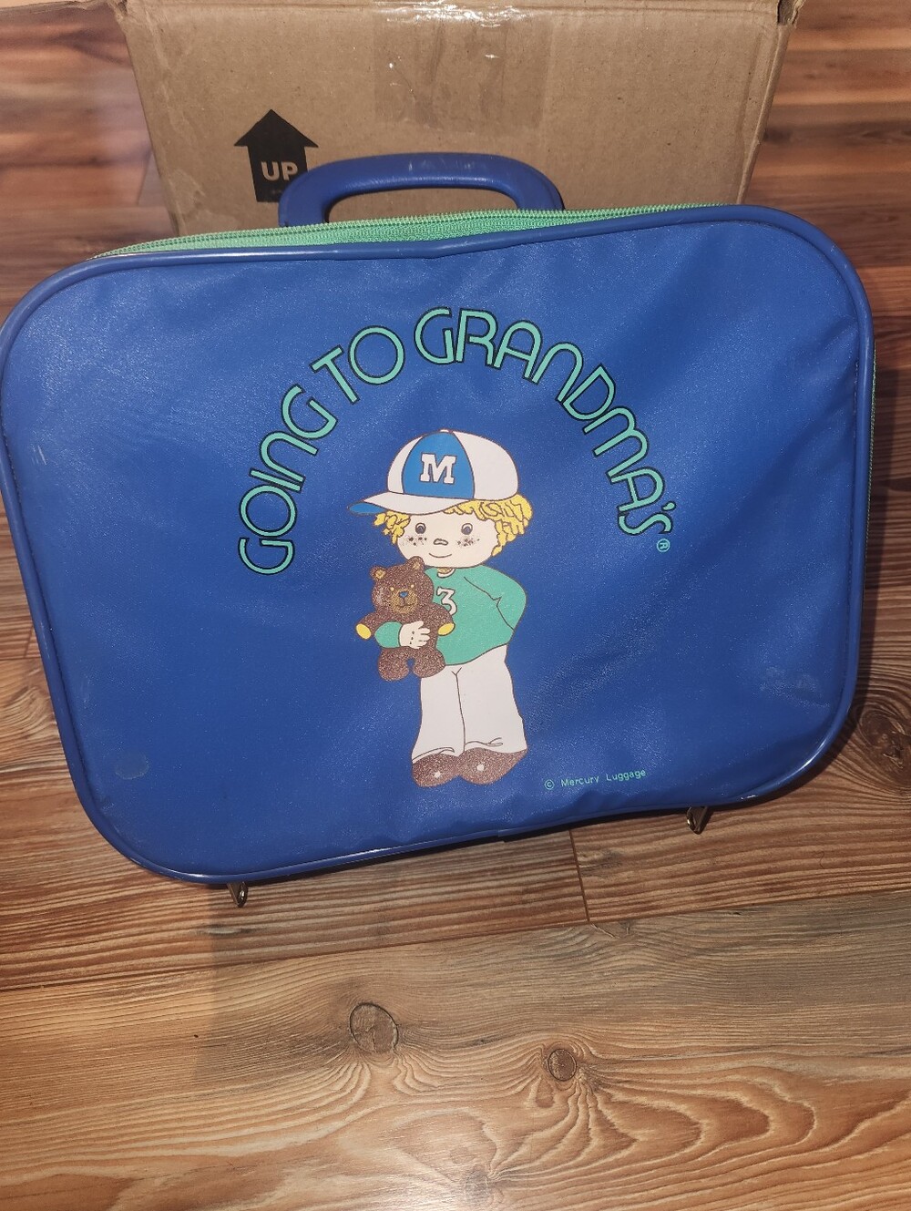 Vintage Going to Grandma's Blue Kids Travel Case